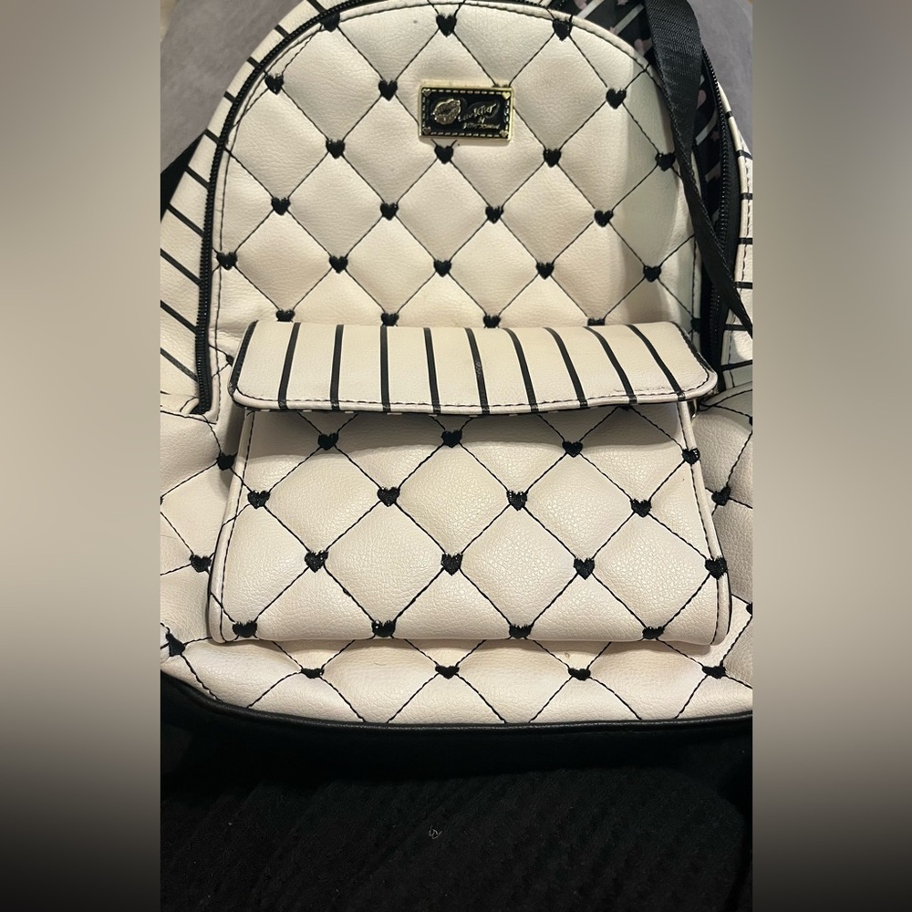 Betsey Johnson Striped and heart mini backpack
